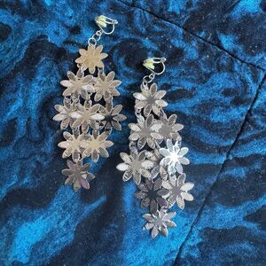 Silver Floral Cascade Clip-On Earrings